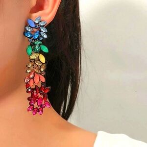 "Rain"  Rhinestone Glamorous Pride Statement Dangling Earrings